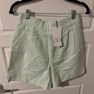 Zara Mint Green Linen Blend Shorts